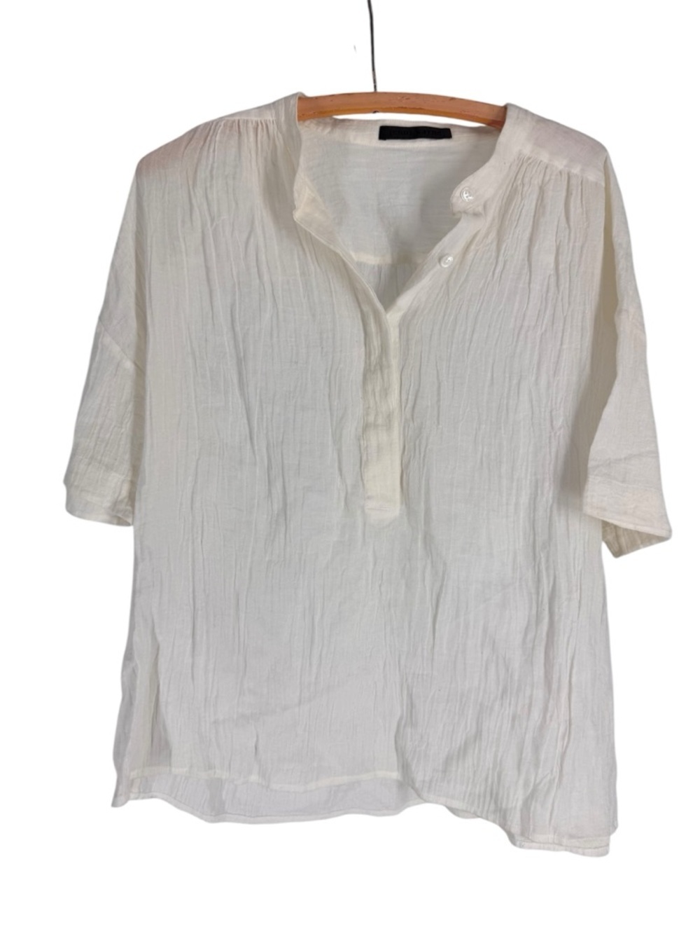 Jenni Kayne White Cotton Gauze Tab Collar Short Sleeved Shirt M Medium